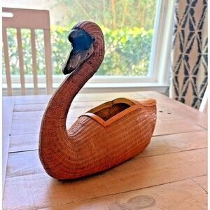 Vintage Wicker Swan Basket Collectible Missing Top Lid Used